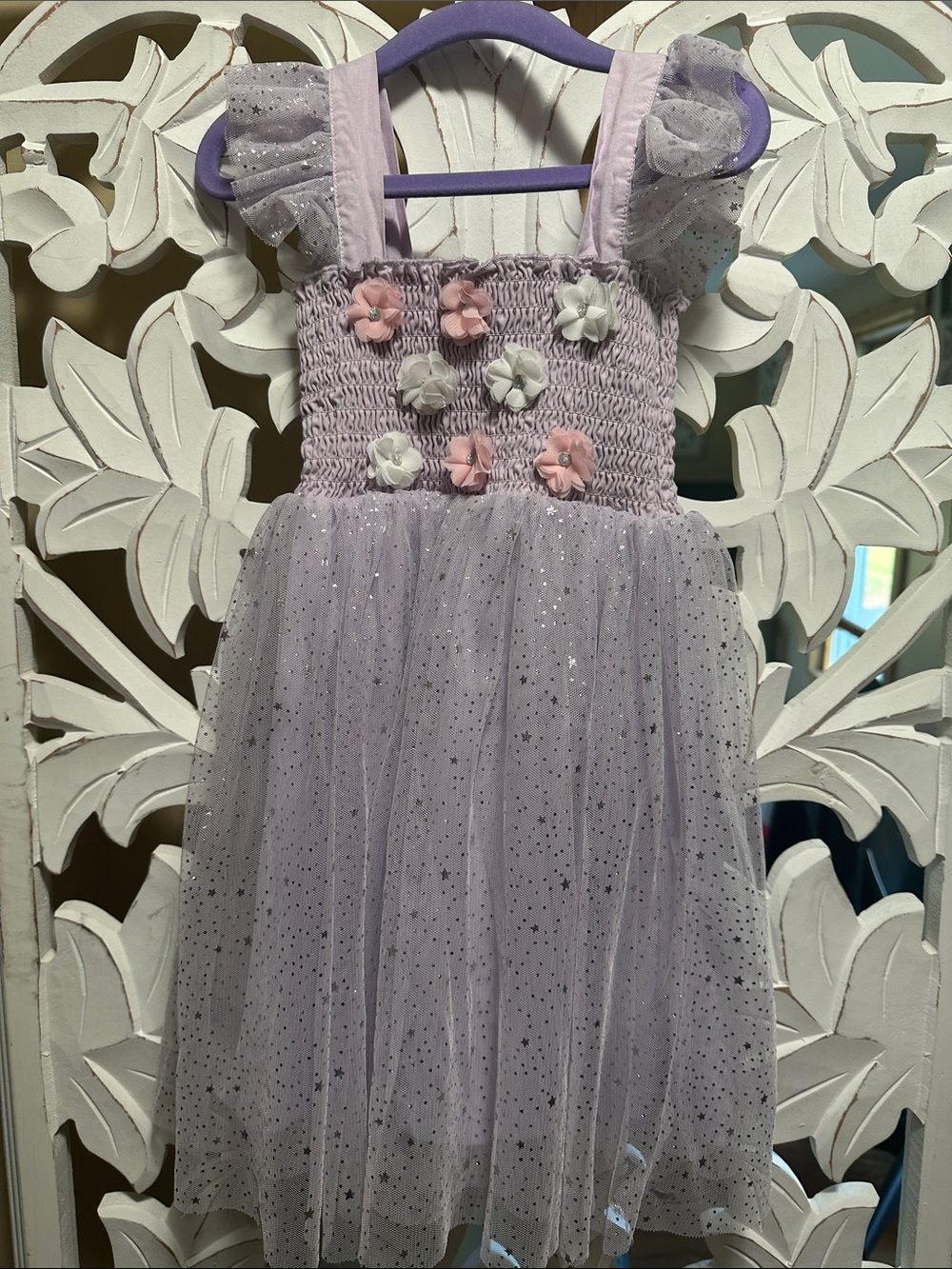 Sparkle Tulle Lilac Flower-Appliqué Girls' Dress